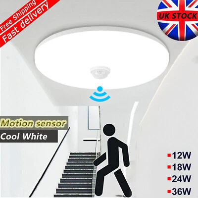 £10.59 • Buy LED Ceiling Light PIR Motion Sensor 12-36W Bathroom Kitchen Hallway Home Lamps 