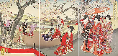 3 Japanese Art Prints Cherry Blossom By Chikanobu Viewing Wall Poster Home Decor • $47