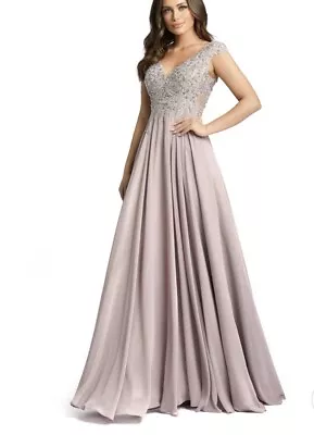 Mac Duggal Size 14 Cap Sleeve Embellished Bodice Float Gown Vintage Lilac #20264 • $198