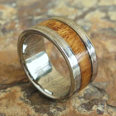 Genuine Light Hawaiian Koa Wood Inlay Titanium Wedding Ring Band 10mm TWR1003 • $57.88