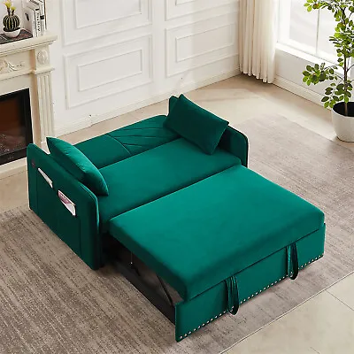 Velvet Convertible Sleeper Sofa Bed Loveseat Couch W/ Pull-Out Bed & USB Port • $439.99