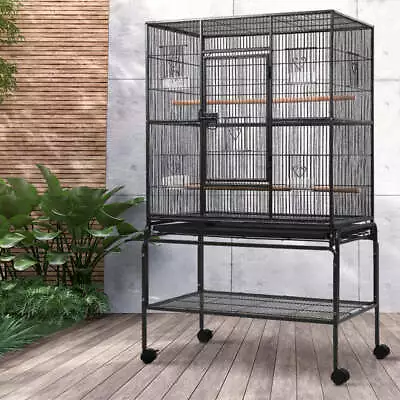 Large Flight Bird Parrot Cage Aviary & Stand Castor Wheel Perch Set 79x49x137 Cm • $149.95