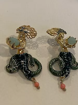 Les Nereids Mermaid With Green Stone Earrings • $115