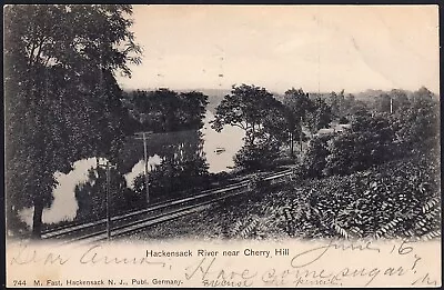 Hackensack New Jersey 1907: Hackensack River Near Cherry Hill BoatTrain Tracks • $4