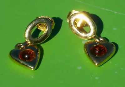 Avon Vintage Dangle Heart W/ Amber Crystal In The Middle Earrings Gold Tone • $10.99