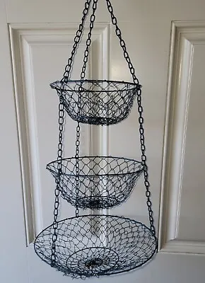 3 Tier Hanging Fruit Basket Vintage Blue As Is  • $30