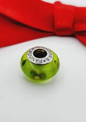 $29.95 • Buy Genuine Pandora Murano Glass Charm  Flowers For You Lime Green  #790648 Retired