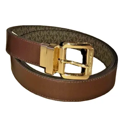 MICHAEL KORS Women's Twist Reversible  MK Logo BROWN And Leather Belt Size Large • $36.74