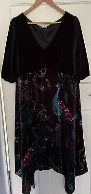 £17.83 • Buy Monsoon Dress Size 20 Velvet Peacock Blue BNWT Hankie Hem Original £99