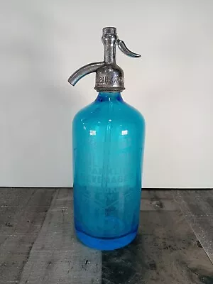 Vintage Blue Seltzer Bottle Bar Décor Paul Karmin Sparkling Brooklyn N.Y. 26oz • $37.95