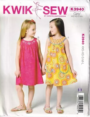 Kwik Sew K3940 Sewing Pattern Girls Easy Dress Size 3-8 / XXS-XS-S-M -L • $10