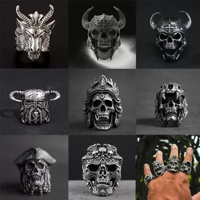 Men Biker Stainless Steel Warrior Punk Vintage Rings Skull Gothic • £3.58