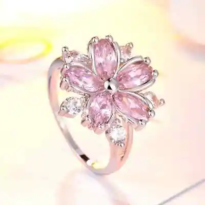 Romantic And Elegant Ladies Ring Cherry Blossom Shape CZ Flowers 925 Silver • $143.54