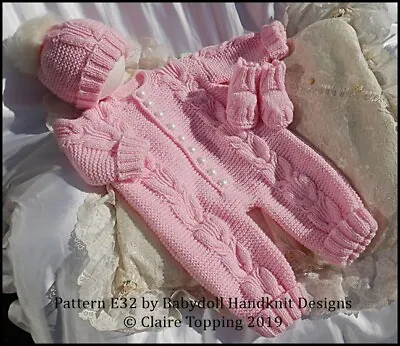 Knitting Pattern Cosy Cabled All In One Set Reborn Doll 16-22  Or Prem-3m+ Baby • £3.99