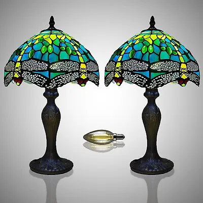 £129 • Buy Pair Of Tiffany Style Table Lamps Multicolour Art 10 Inch Shade Stained Glass UK