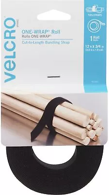 Velcro One Wrap Roll Bundling Strap Double Sided Hook Loop 12 Ft X 3/4 In Black • $10.95