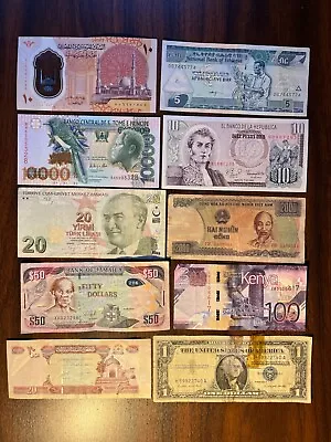 One Of A Kind Lot Of 10 Circulated Banknotes Mixed Foreign Paper Money/Cash • $10.95