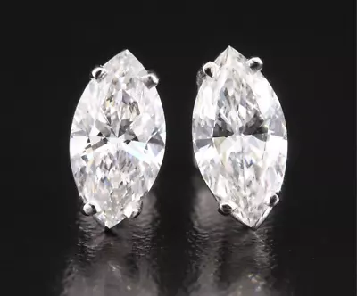 Platinum 2.00 CTW F VS1 Marquise Diamond Stud Earrings W/ IGI Lab-Grown Reports • $1250