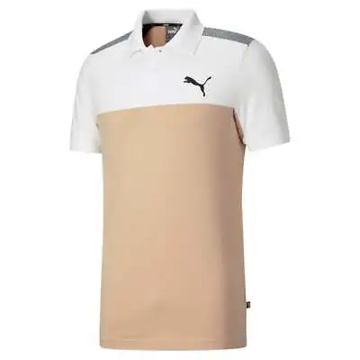Puma Ess+ Block Short Sleeve Polo Shirt Mens Beige Casual 67055667 • $19.99