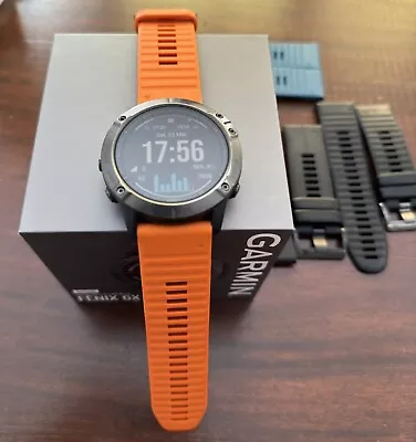 Garmin Fenix 6X Sapphire 51mm GPS Running Watch + Spare Silicone Bands • $365