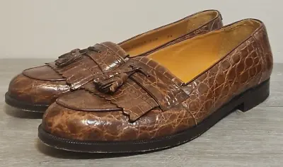 Mezlan Platinum Brown Genuine Crocodile Rodeo Loafers Shoes Size 9.5 M • $199