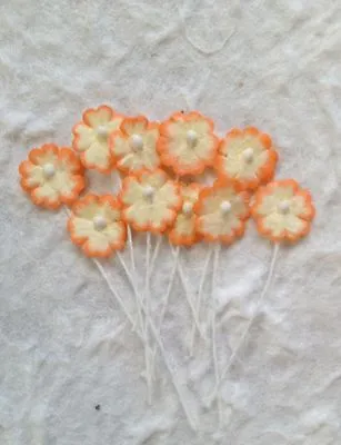 20 Flowers Tiny Yellow Orange Mulberry Paper Handmade Miniatures Bouquet Dolls • $2.29