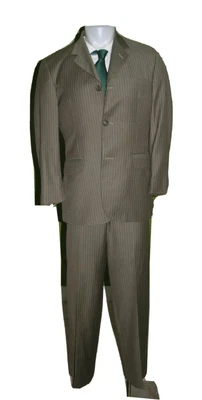 $215 • Buy Giovanni X Domenico Vacca Vitale Barberis Tan Striped Three Button Suit 42S