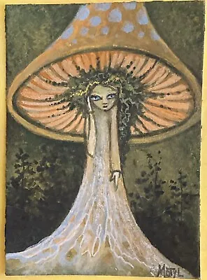 $9.99 • Buy ACEO Mushroom Woman Spirit Magic Forest Fungi Original Motyl Painting
