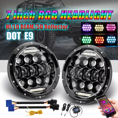 2x 7inch RGB LED Projector Headlights Halo Angel Eye Bluetooth APP For GQ PATROL • $96.20