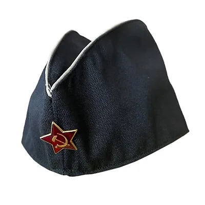 £16.45 • Buy Russian Navy Uniform Black Pilotka Hat Cap Soviet USSR Red Star Army Badge