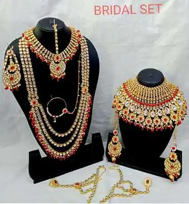 Indian Wedding Jewelry Gold Kundan Bridal Fashion Ethnic 9 Pcs New Combo Set • $38.99