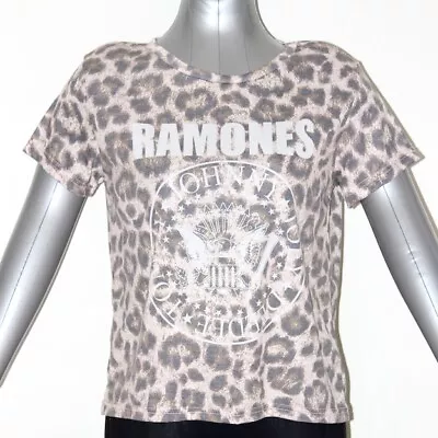 Women's Ramones Licensed Leopard Print Short Sleeve Top Tee Shirt Size 10 • £12.39