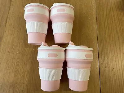 4 X PINK 350ML Collapsible Portable Silicone Coffee Mugs FREE POST FROM UK • £10