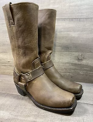 Frye 12R Harness Moto Boots Gaucho Leather Made In USA 77300 Womens Size 8.5 • £134.02