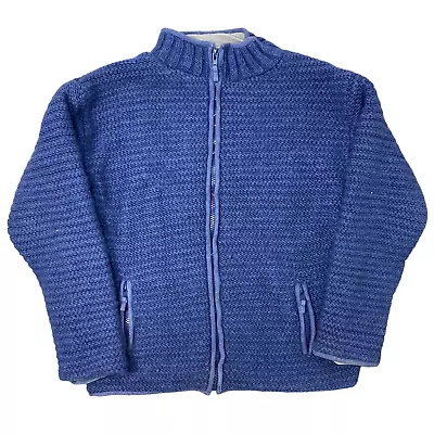£31.99 • Buy Pachamama Knit Jacket Hand Knit Vintage Wool Fleece Lined Blue Womens XL