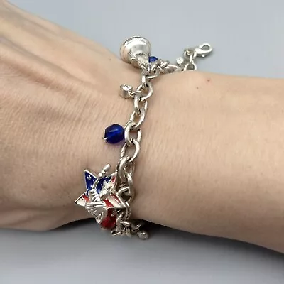 USA Patriotic America Charm Bracelet Anklet Silver Tone Chain 8  Vintage Estate • $14.99