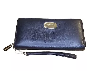 Michael Kors Pebbled Leather Continental Wallet Zip Around Clutch Black 8.5x4 • $25.99