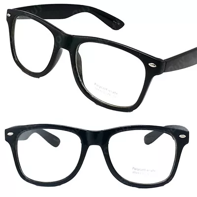 New Mens Women Clear Lens Cat Eye Black Frame Fashion Glasses Nerd Retro Eyewear • $7.45