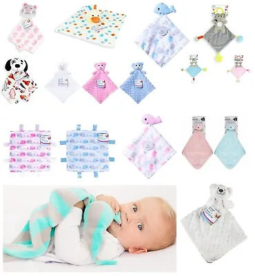 Baby Boy Girl Soft Tags Touch Teddy Bear COMFORTERS Blanket Velour Satin Waffle • £6.99