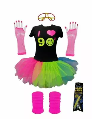 Kids I Love 90s Neon Rainbow Fancy Dress T Shirt Tutu Girls Set • £19.94