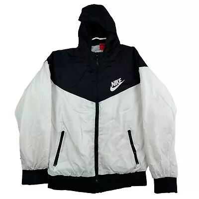 Nike Windbreaker Jacket Mens Large L Black White Full Zip Lightweight Hooded Y2K • $28