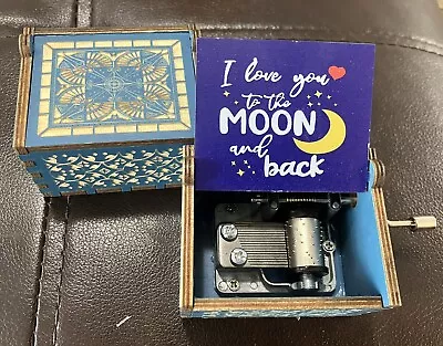 Love You To The Moon Hand Crank Wooden Music Box • $7