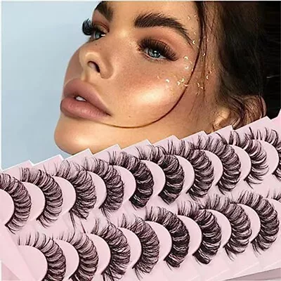 10 Pairs Russian Style Strip Lashes D Curl Mink False Eyelashes Full Curled UK • £5.49