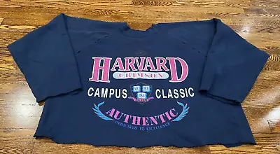 VTG Harvard University Sweatshirt Blue Cropped 3/4 Sleeve 80s Adult XL • $18