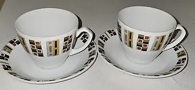 2 X Mid Century Vintage Alfred Meakin Glo-White ‘Random’ Cups And Saucers • £9.45