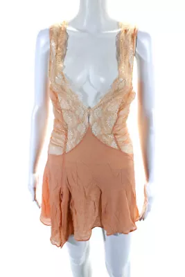 La Perla Womens Ruched Mesh Lace V Neck Mini Nightgown Orange Size 3 • $42.99