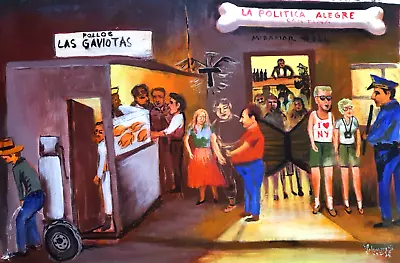 Mexican Cantina In Pueblo Town Village Oil On Canvas By Palomares Pm118 • $300