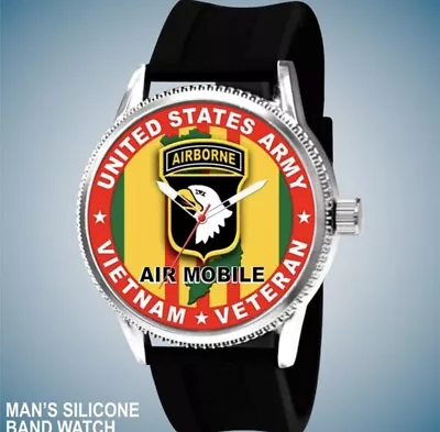 Army 101st ABN Air Mobile Vietnam Veteran Red New Man’s Silicone Band Watch • $47.96