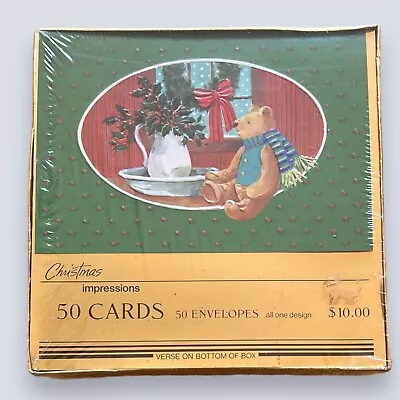 Vintage Box Of 50 Christmas Cards 1980s Teddy Bear Manhattan Impressions 80s • $39.99