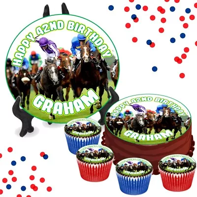 Horse Racing PERSONALISED Birthday Edible Cake & Cupcake Toppers Horses Jockey • £6.49